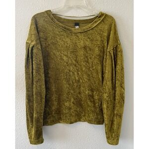 We The Free Women's Top XS Yellow Green Long sleeve Velvet Oversized Boho Chic
